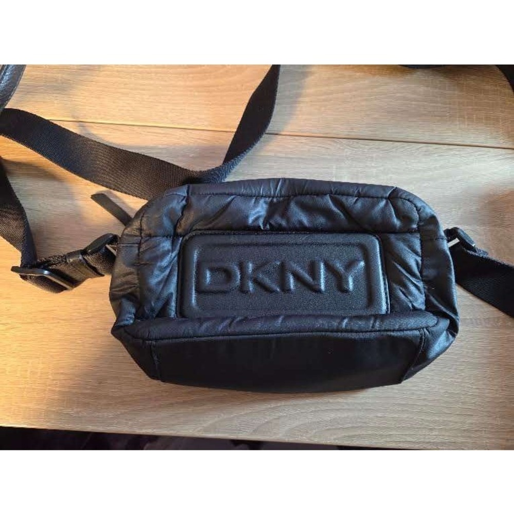 DKNY Black Quilted Nylon Crossbody Camera Bag with Embossed Logo